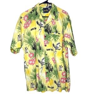 Vintage McNeel Palmer Mens Floral Button Down Shirt L Armadillo Raccoon Tropical